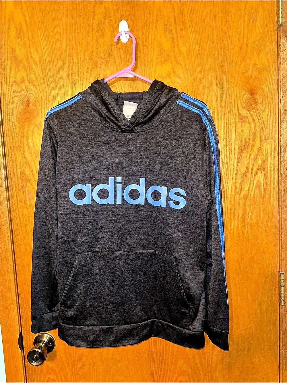adidas boys Black & Blue Hoodie Size XL Like New